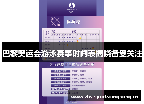 巴黎奥运会游泳赛事时间表揭晓备受关注 巴黎奥运会游泳赛事时间表揭晓备受关注